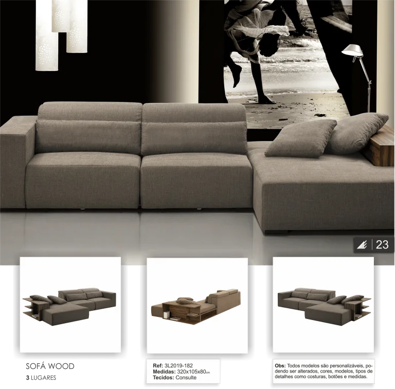 Sofá retrátil Wood 3 lugares